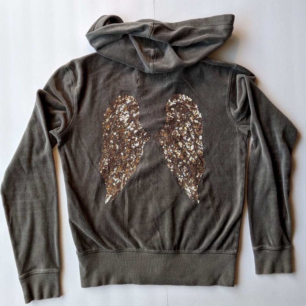 Victoria's Secret Supermodel Essential Gray Zip Up Hoodie Sequins Angel Wing XS